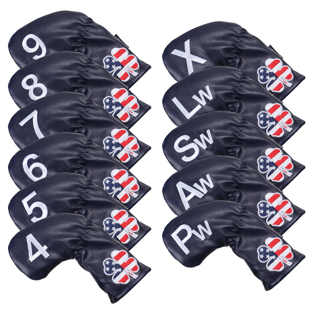 blue USA flag lucky four clover iron cover 11pcs (4-9,Pw,Aw,Sw,Lw,X) Head Cover
