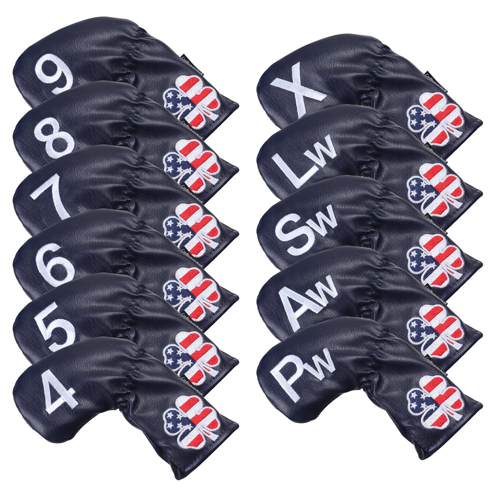blue USA flag lucky four clover iron cover 11pcs (4-9,Pw,Aw,Sw,Lw,X) Head Cover