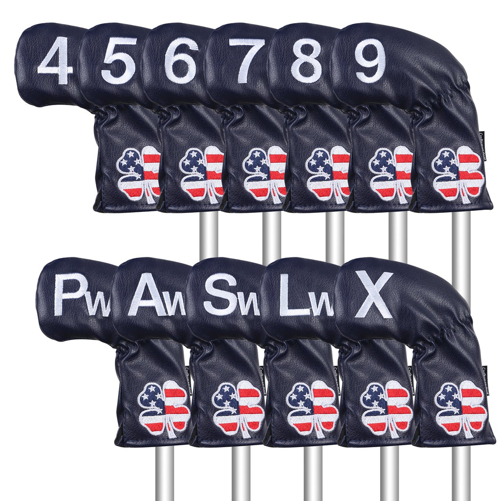 blue USA flag lucky four clover iron cover 11pcs (4-9,Pw,Aw,Sw,Lw,X) Head Cover