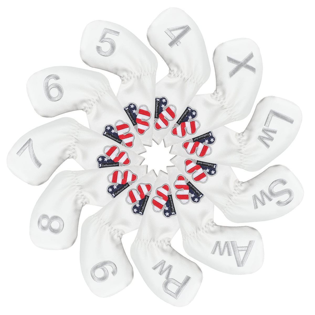 white USA flag lucky four clover iron cover 11pcs (4-9,Pw,Aw,Sw,Lw,X) Head Cover