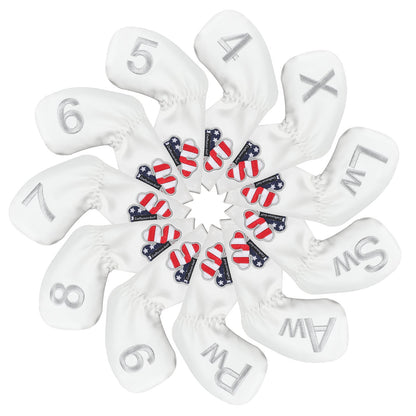 white USA flag lucky four clover iron cover 11pcs (4-9,Pw,Aw,Sw,Lw,X) Head Cover