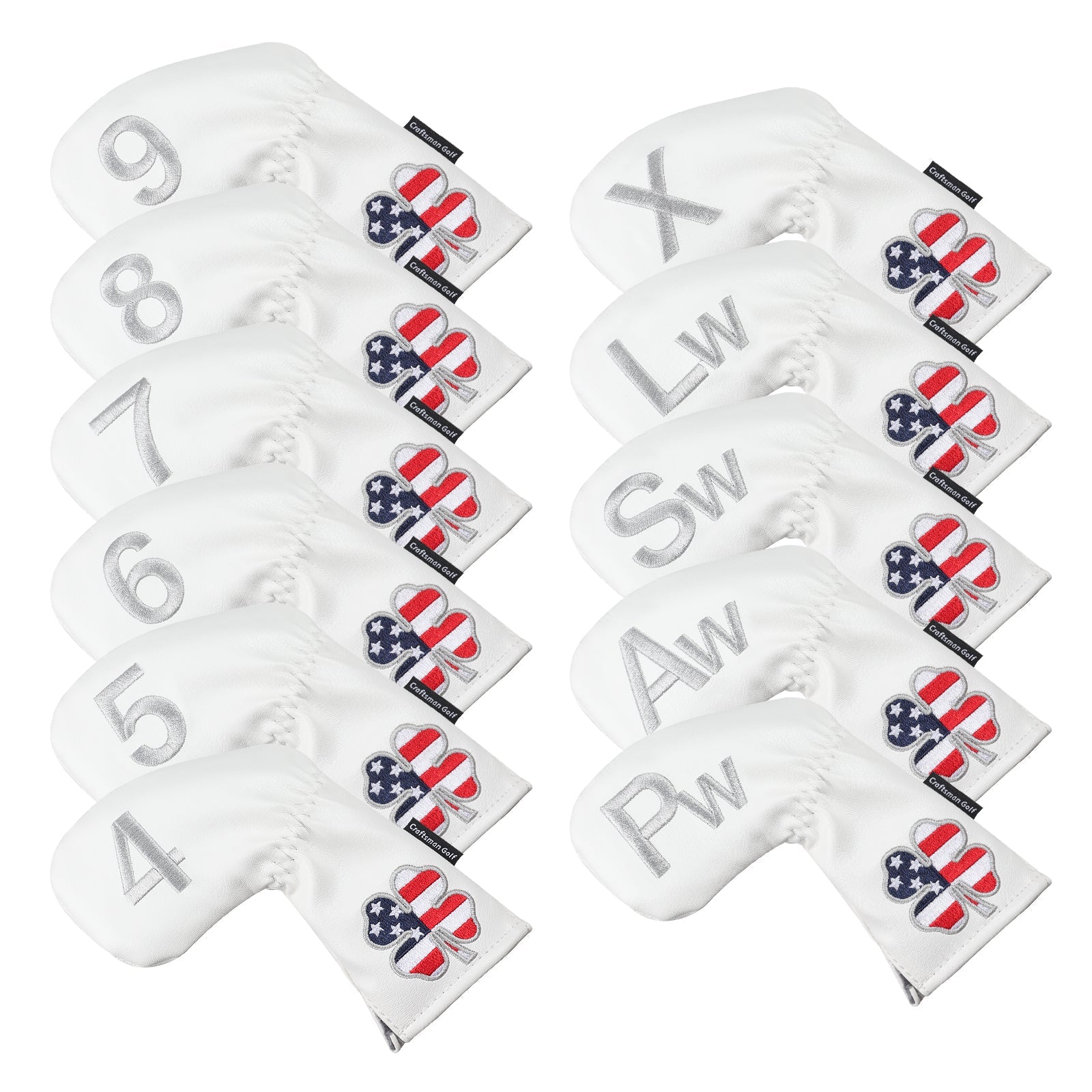 white USA flag lucky four clover iron cover 11pcs (4-9,Pw,Aw,Sw,Lw,X) Head Cover