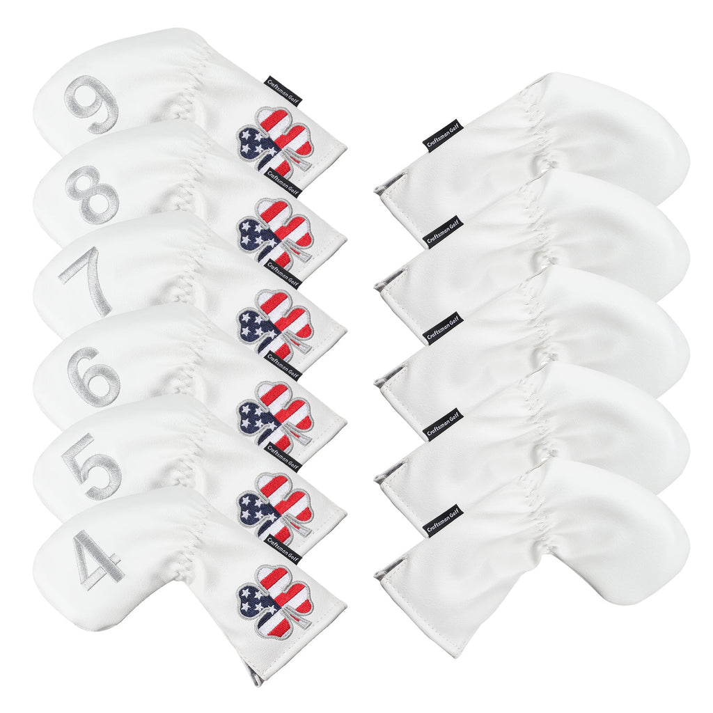 white USA flag lucky four clover iron cover 11pcs (4-9,Pw,Aw,Sw,Lw,X) Head Cover