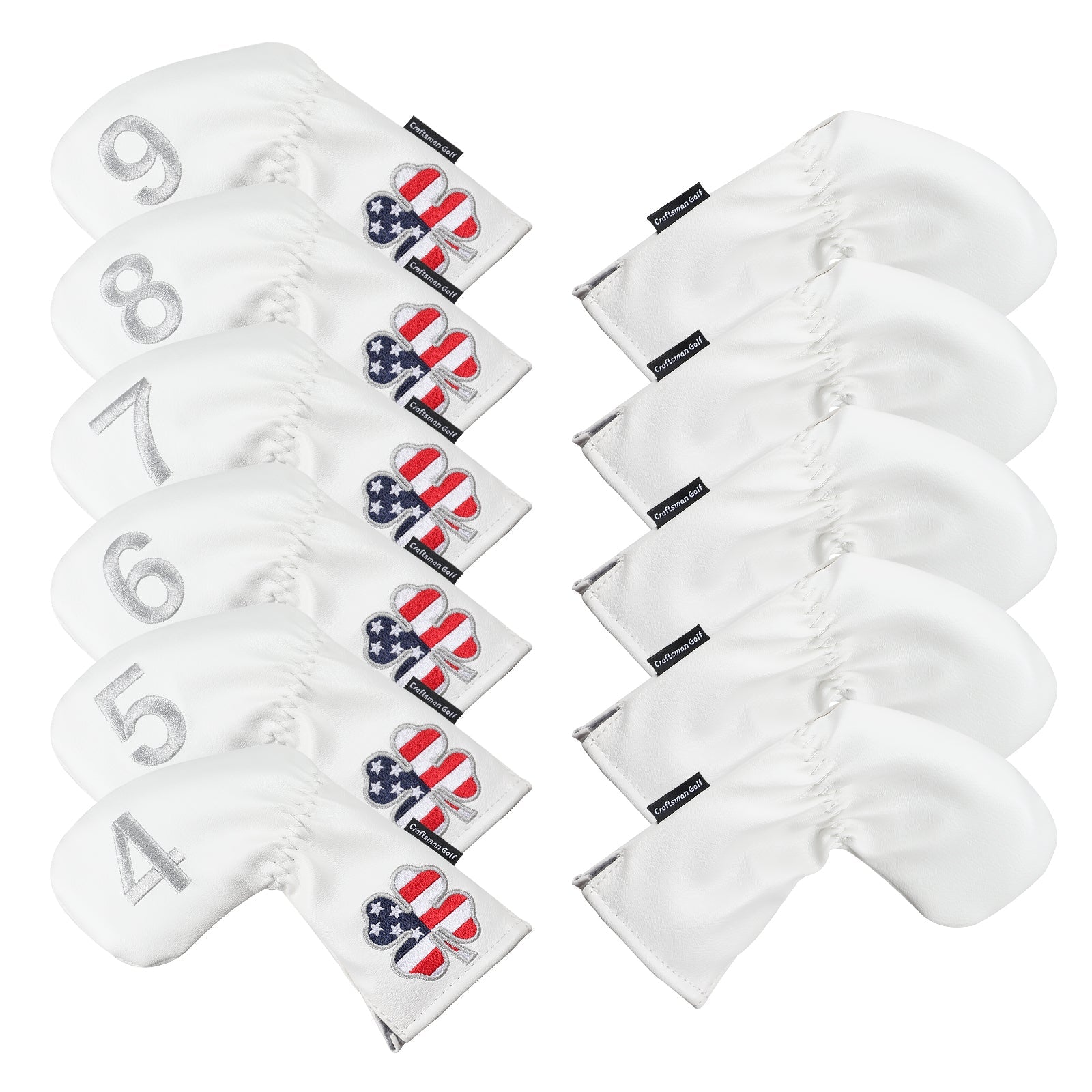 white USA flag lucky four clover iron cover 11pcs (4-9,Pw,Aw,Sw,Lw,X) Head Cover