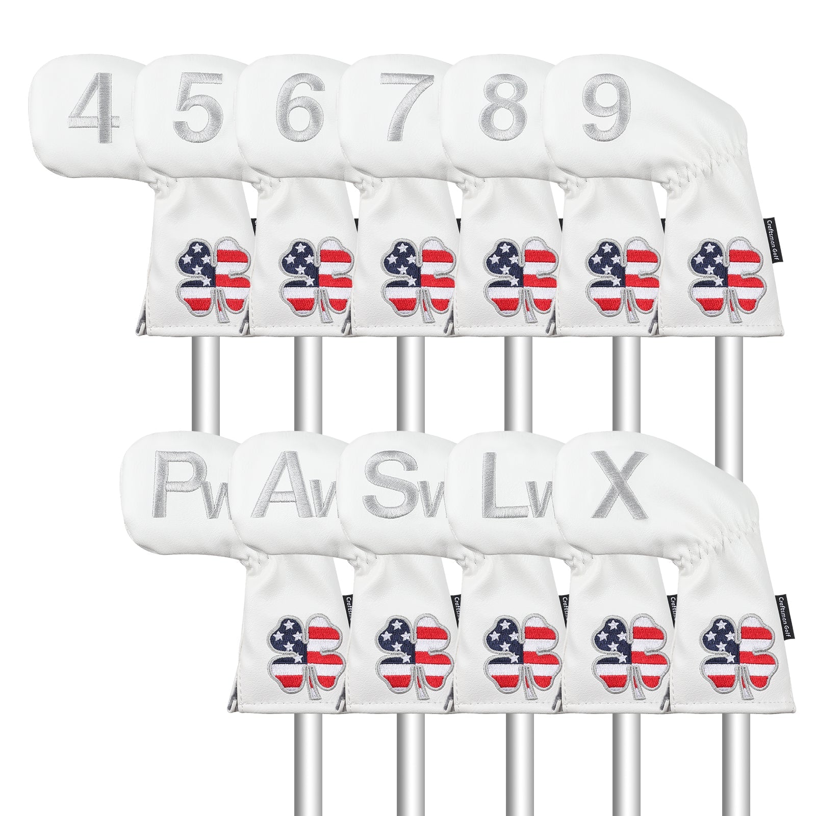 white USA flag lucky four clover iron cover 11pcs (4-9,Pw,Aw,Sw,Lw,X) Head Cover