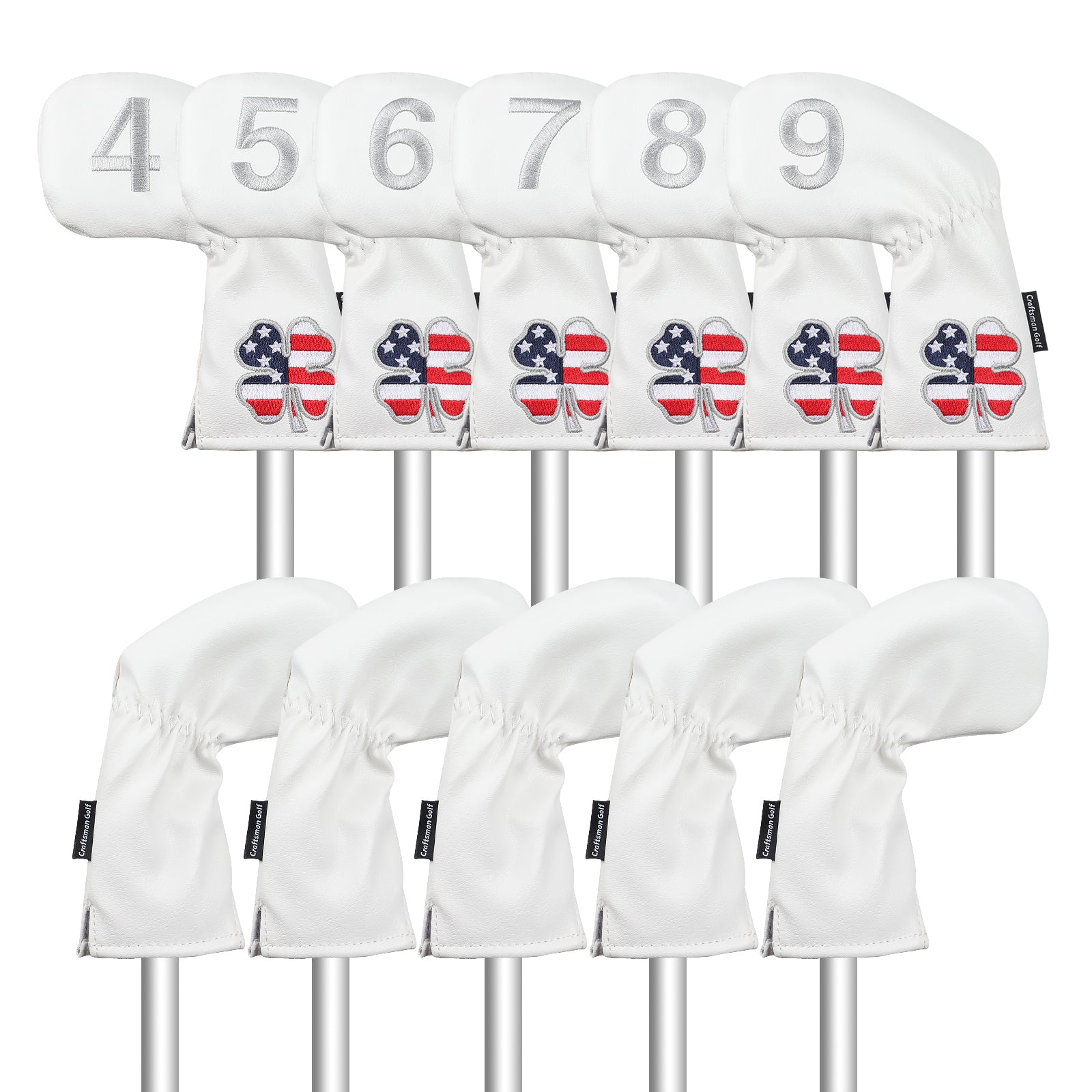white USA flag lucky four clover iron cover 11pcs (4-9,Pw,Aw,Sw,Lw,X) Head Cover