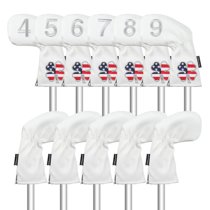 white USA flag lucky four clover iron cover 11pcs (4-9,Pw,Aw,Sw,Lw,X) Head Cover