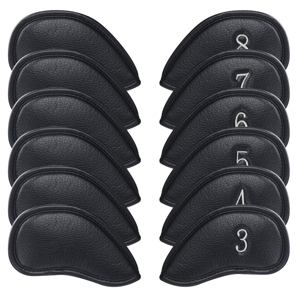 Black PU Iron Cover for Left 12pcs (3-9£¬AW,SW,PW£¬LW,LW) Head Cover