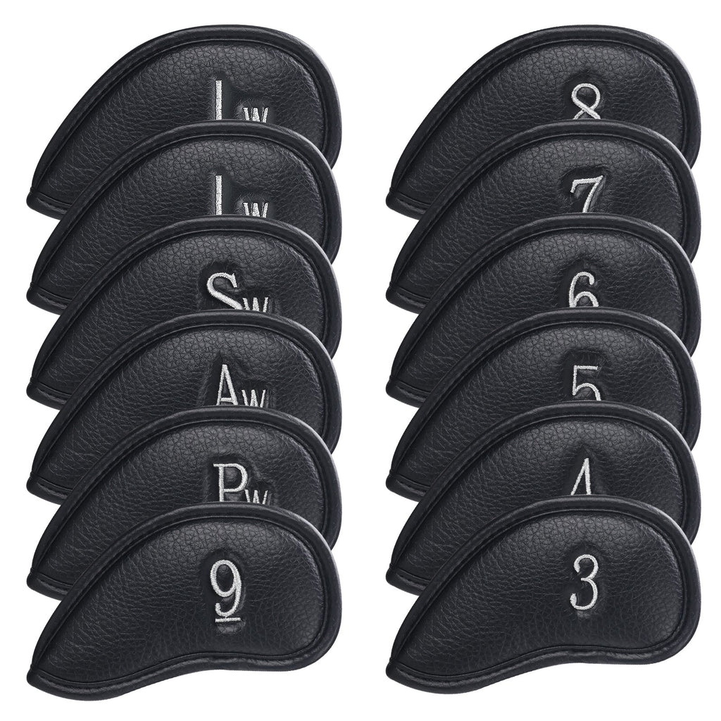 Black PU Iron Cover for Left 12pcs (3-9£¬AW,SW,PW£¬LW,LW) Head Cover