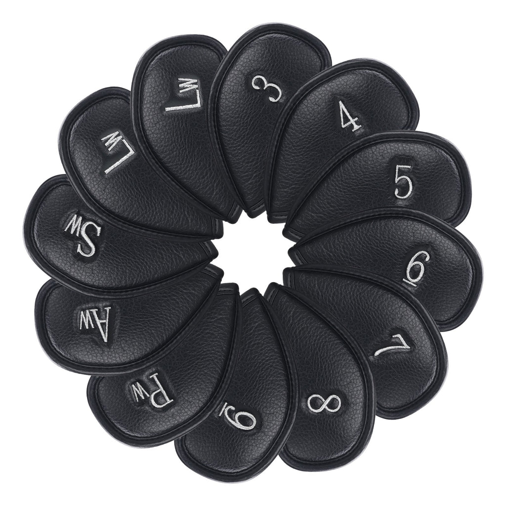 Black PU Iron Cover for Left 12pcs (3-9£¬AW,SW,PW£¬LW,LW) Head Cover