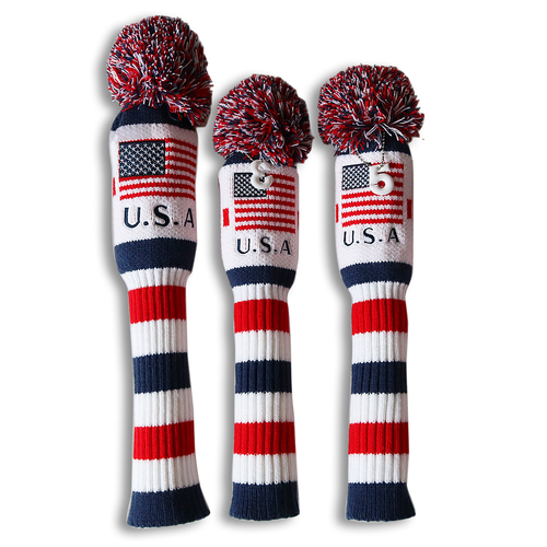 USA Flag Knitted Pom Pom Golf Headcover