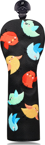 Black PU colorful bird Golf Head Cover Set