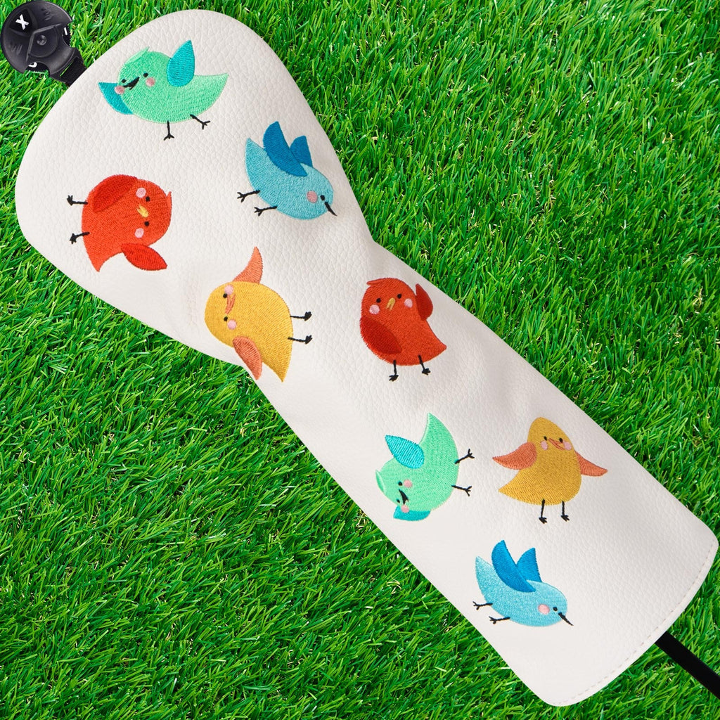 White PU colorful bird Golf Head Cover Set