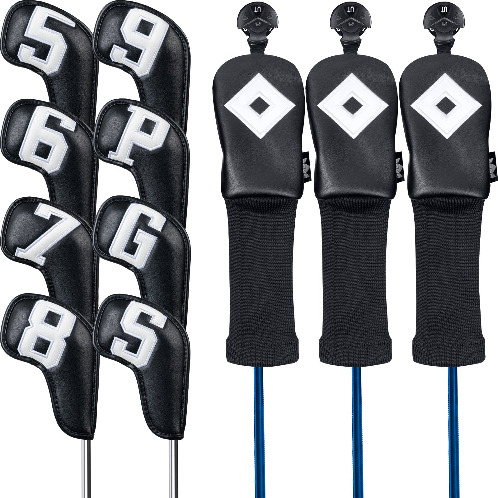 Lightweight PU Iron Cover set 8pcs with Hybrid iron 3pcs(5-9,P,G,S,+3pcs hybrid iron) Head Cover