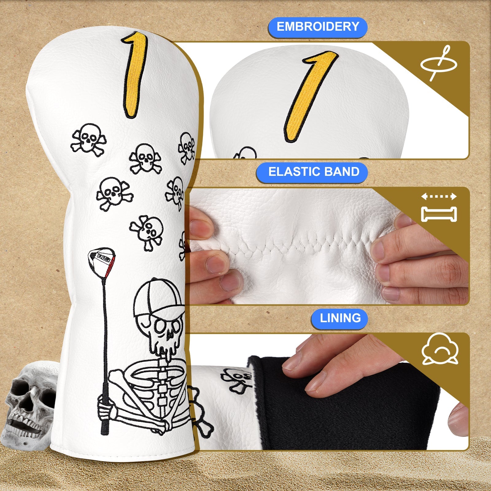 White Skull Golf Head Cover Set