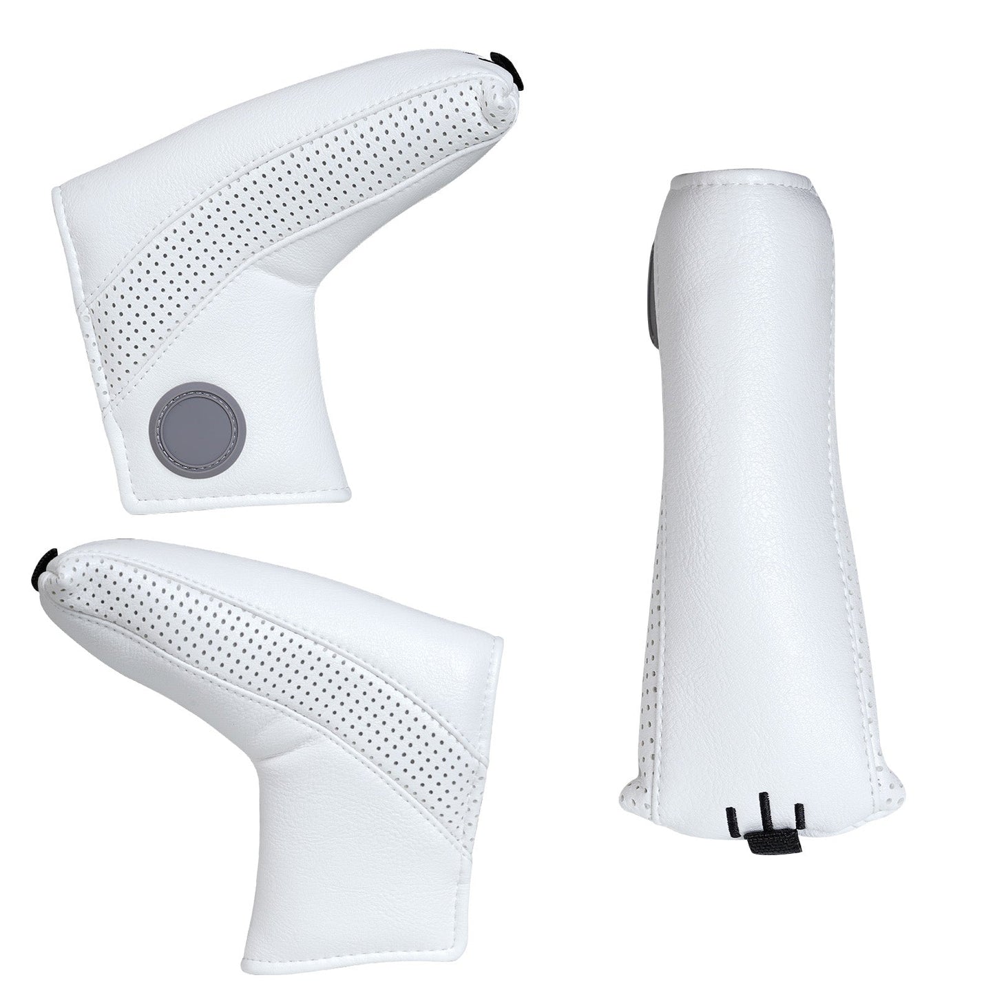 Vintage White Perforated Leather Magnetic Blade Putter Cover with Marker