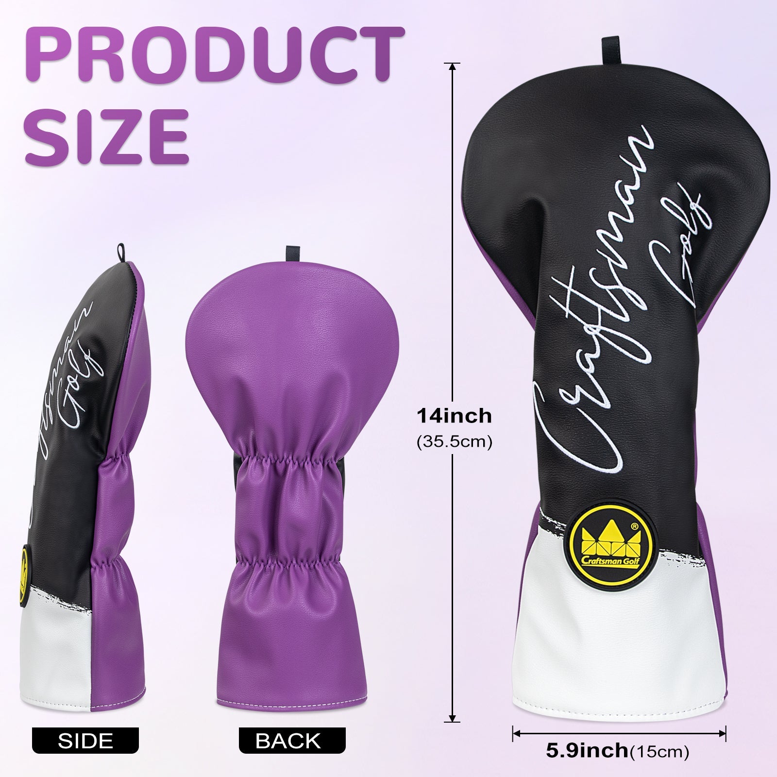 Black &Purple PU Driver Head Cover