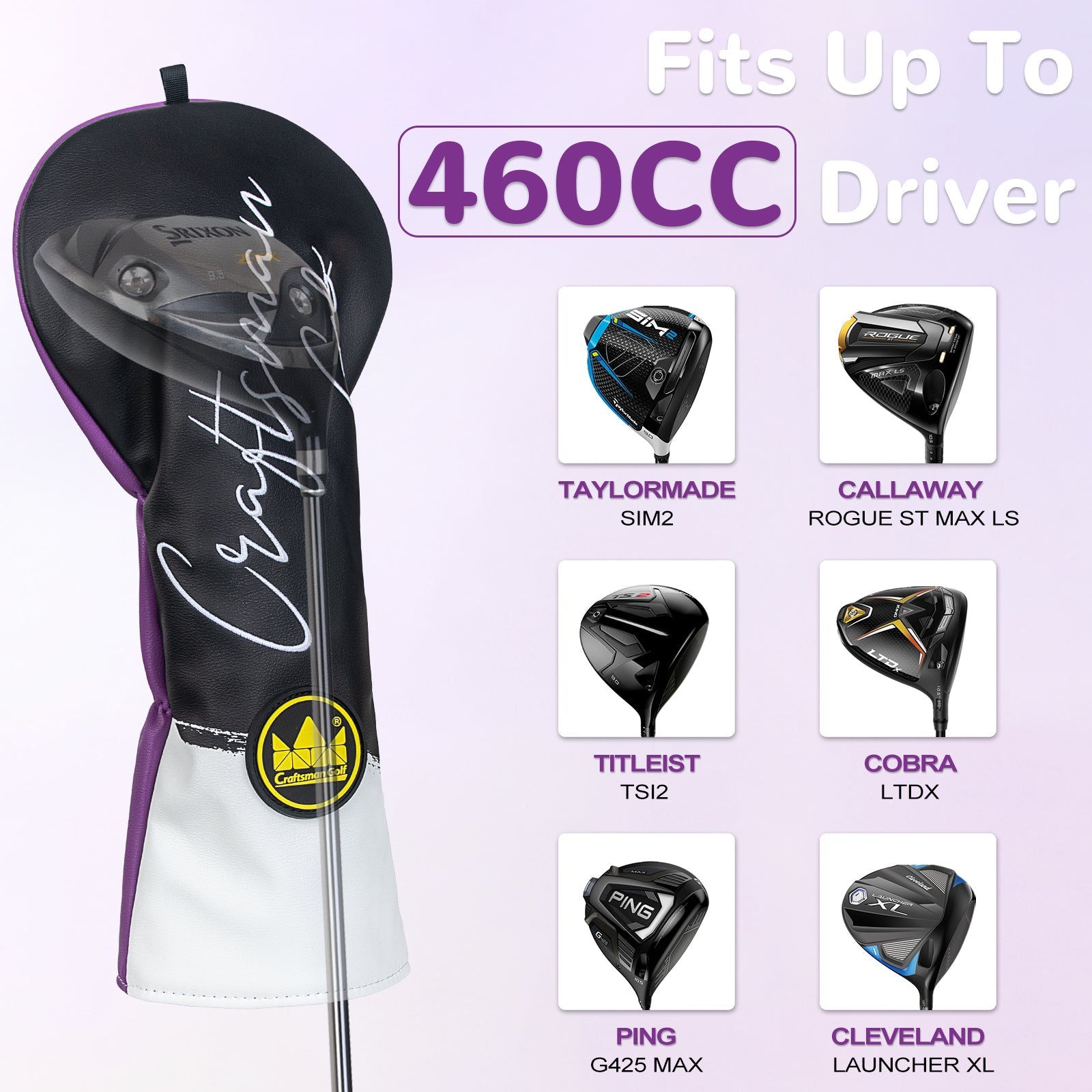 Black &Purple PU Driver Head Cover
