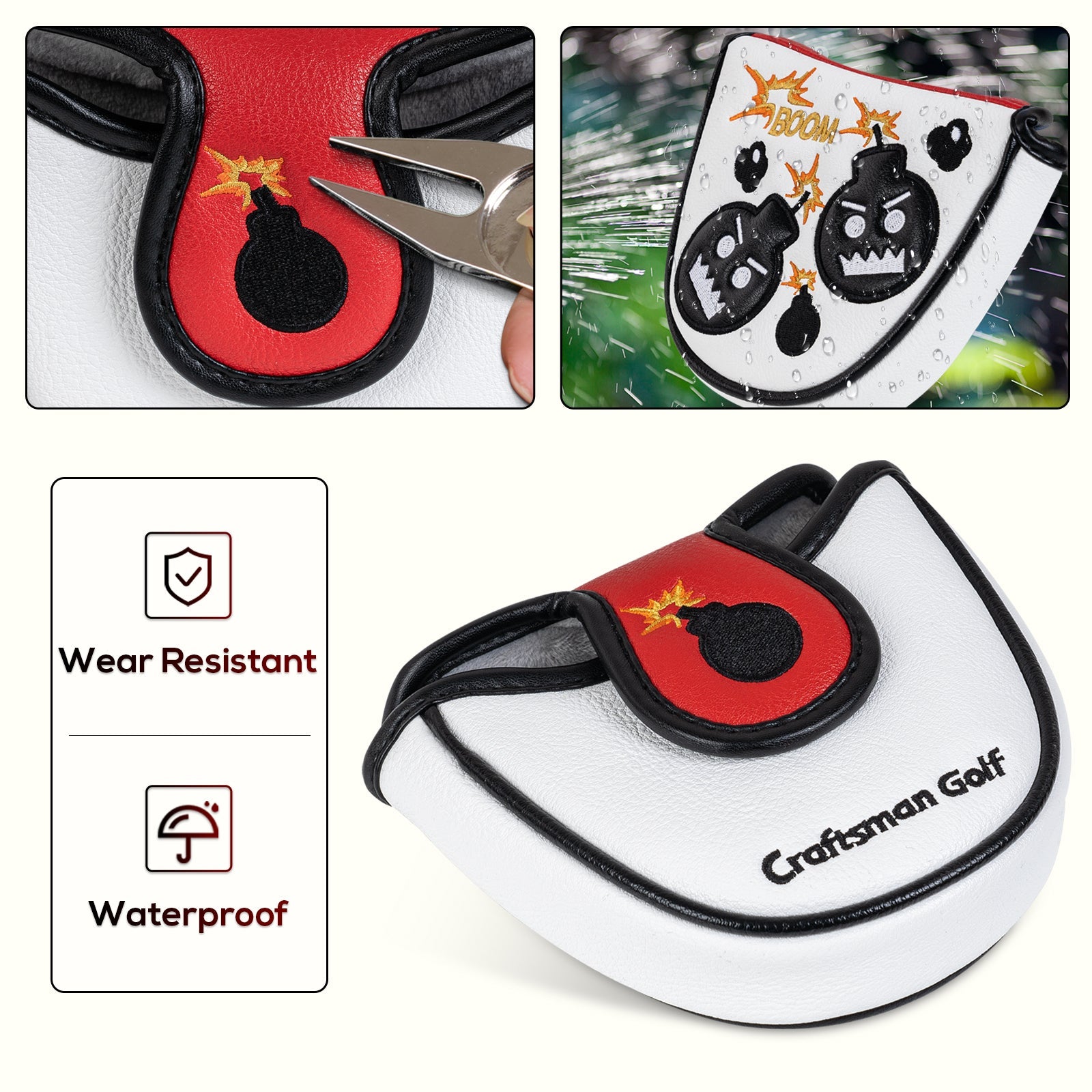 White Angry Bomb Mallet Putter Head Cover