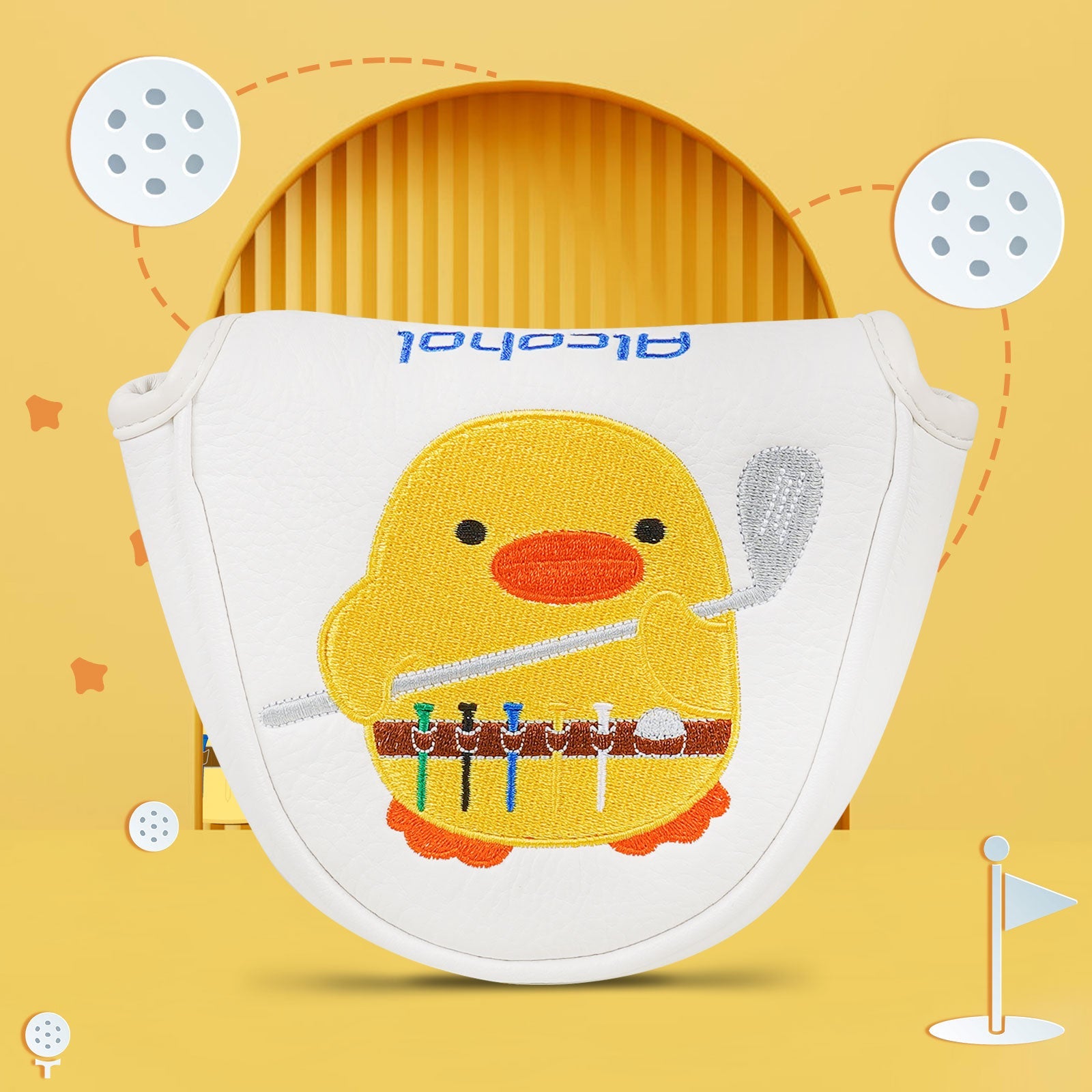 White PU Yellow Duck Mallet Blade Head Cover