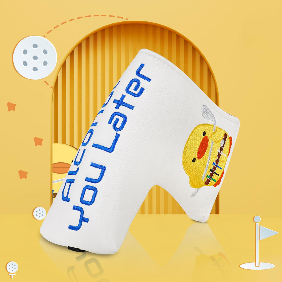 White PU Yellow Duck Mallet Blade Head Cover