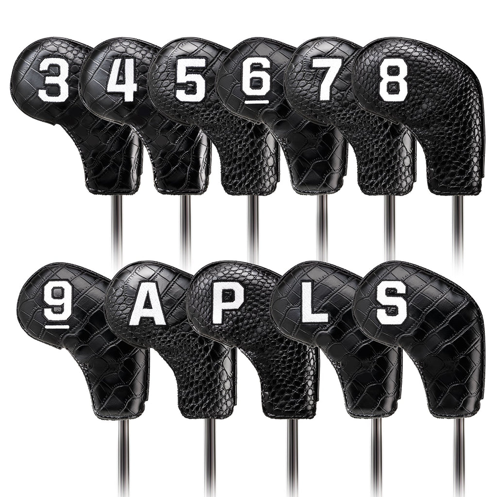 Black PU Alligator Lines Iron 11pcs(3-9,P,A,S,L) Head Cover