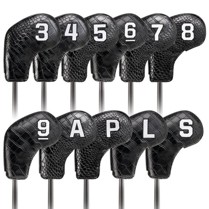 Black PU Alligator Lines Iron 11pcs(3-9,P,A,S,L) Head Cover