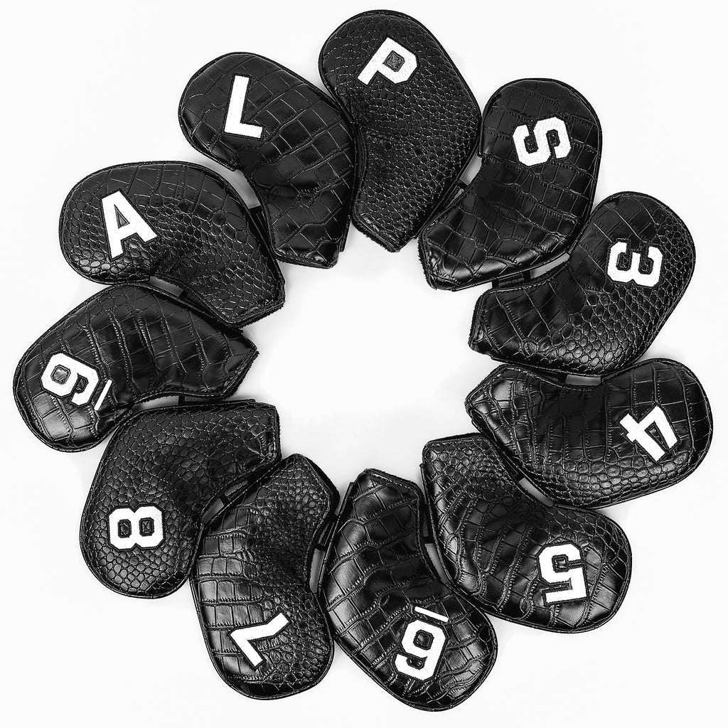 Black PU Alligator Lines Iron 11pcs(3-9,P,A,S,L) Head Cover