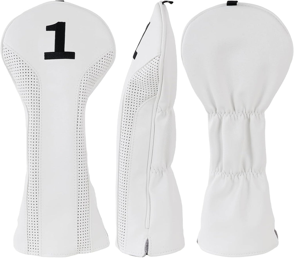Vintage White Perforated Leather Wood Headcovers