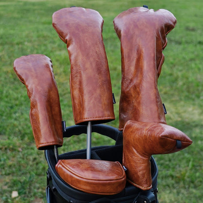 Custom Brown Oiled Leather Golf Head Cover