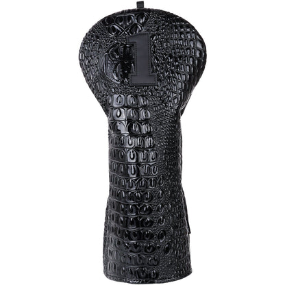 Bright Black Crocodile Golf Head Cover Set