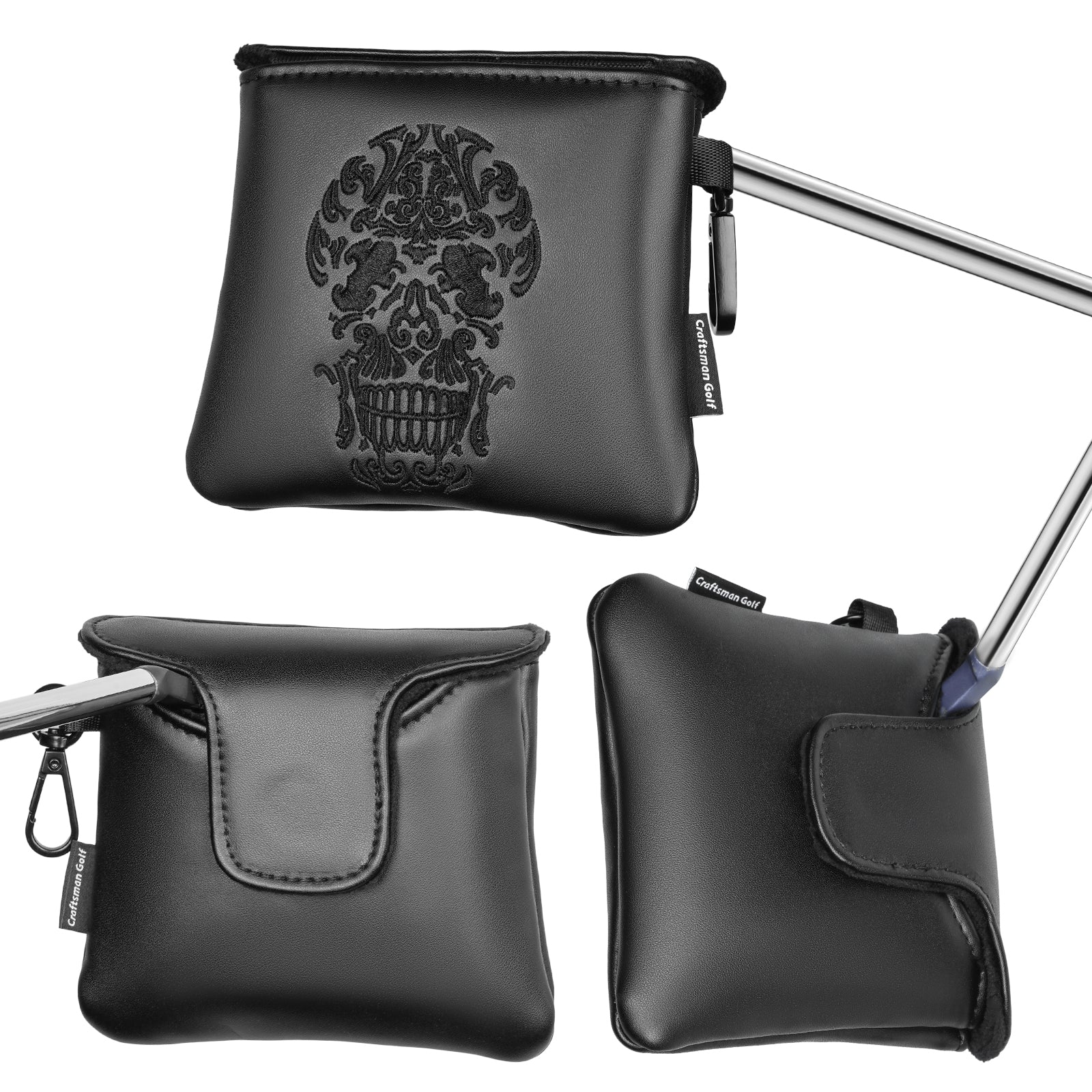 Black PU Skull Embroidery Single-ear Magnet Square Putter Cover