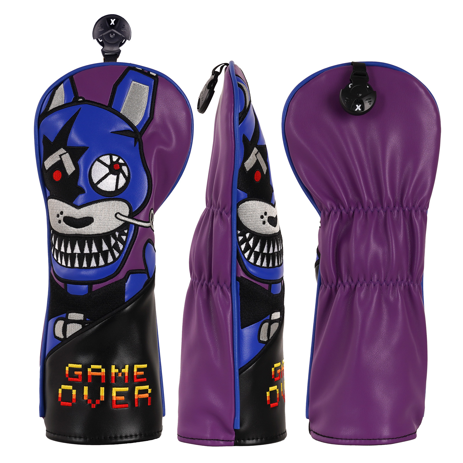 Purple PU Blue Rabbit Embroidery Driver Fairway Hybrid Head Cover