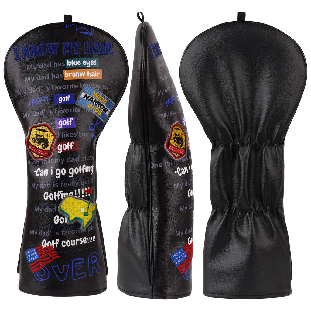 Black PU Golf Dad Head Cover Set