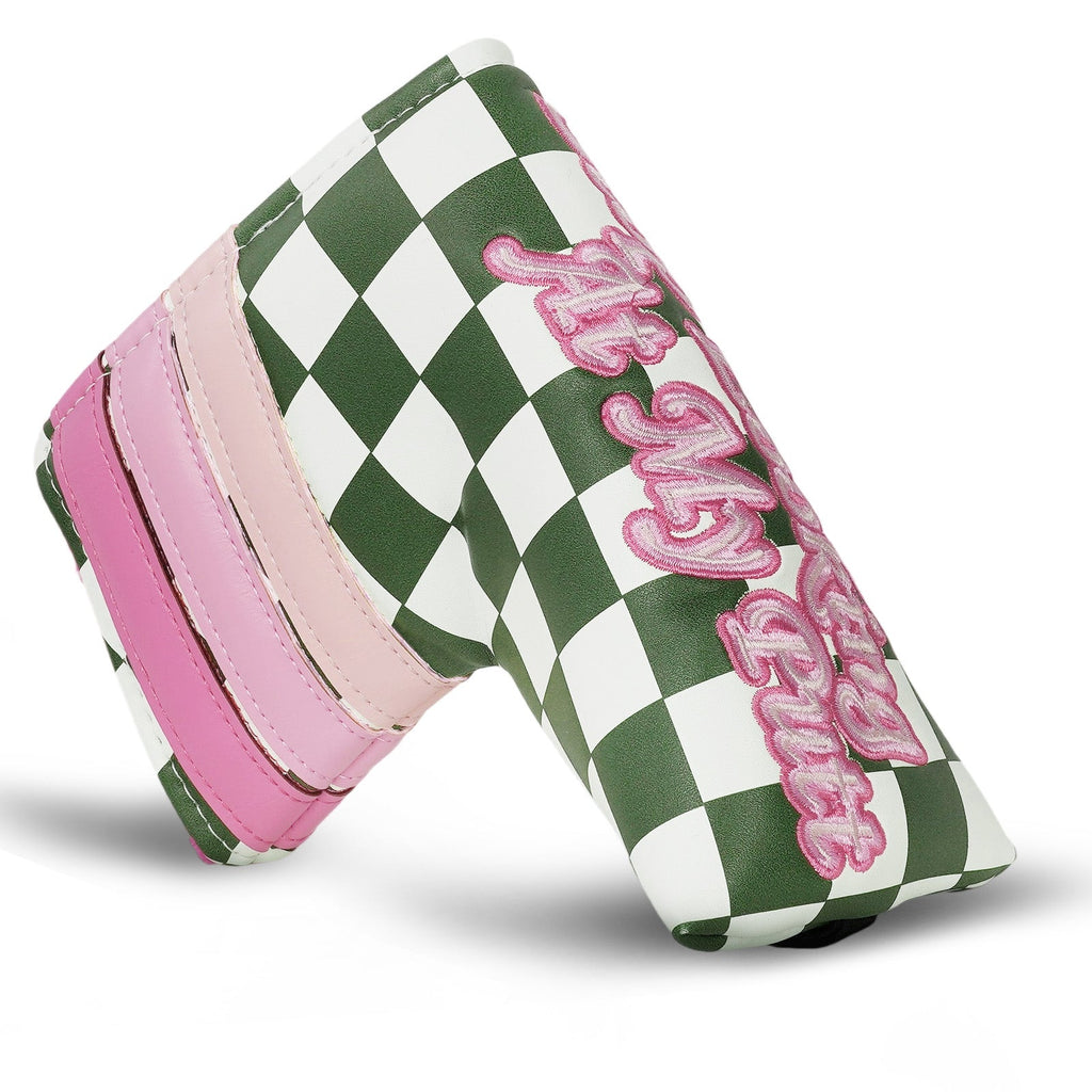 Green Checkered Printed And Pink Patch Blade Putter Head Cover