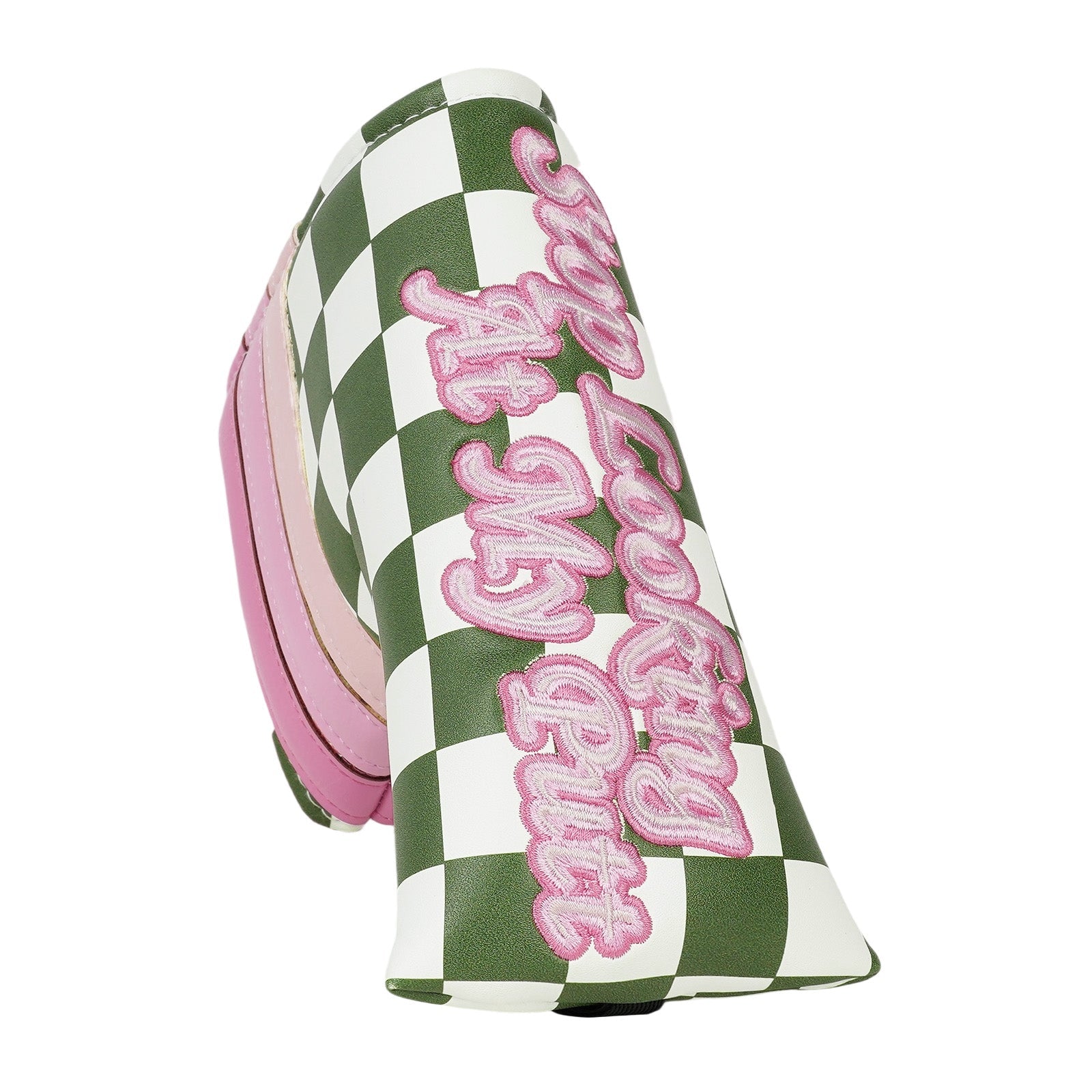 Green Checkered Printed And Pink Patch Blade Putter Head Cover