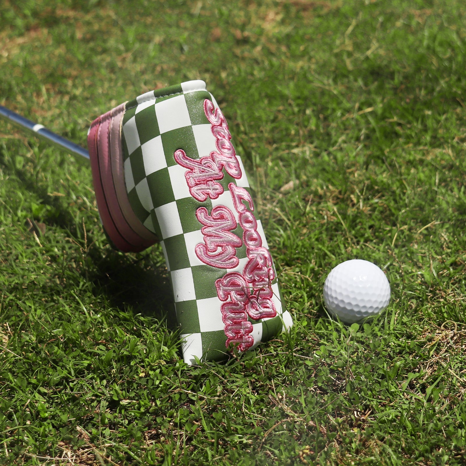 Green Checkered Printed And Pink Patch Blade Putter Head Cover