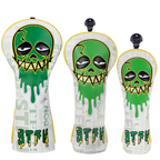 White Green Skull Embroidered Golf Head Cover Set with Iron Suction