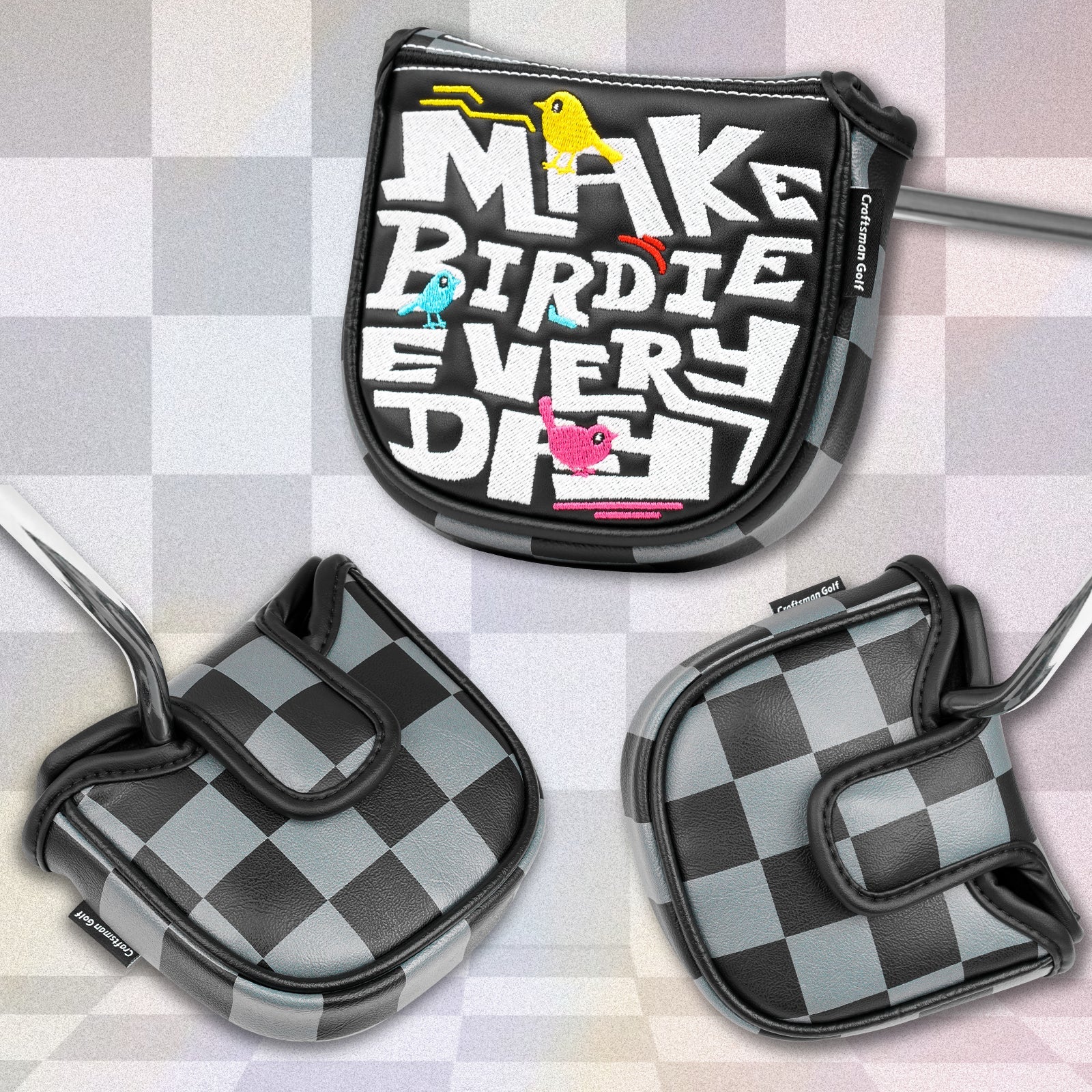 Plaid Bird Embroidery Golf Driver Putter Cover