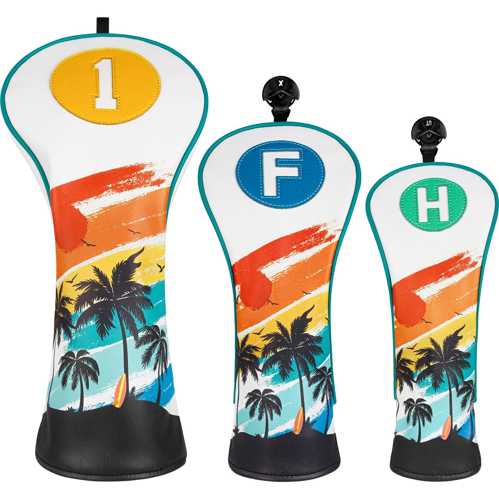 White PU Coconut Palm Golf Headcover Set