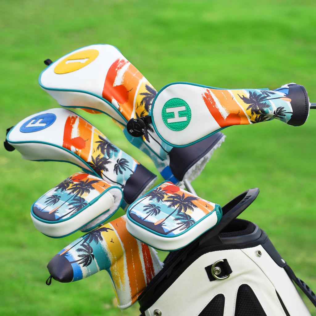 White PU Coconut Palm Golf Headcover Set