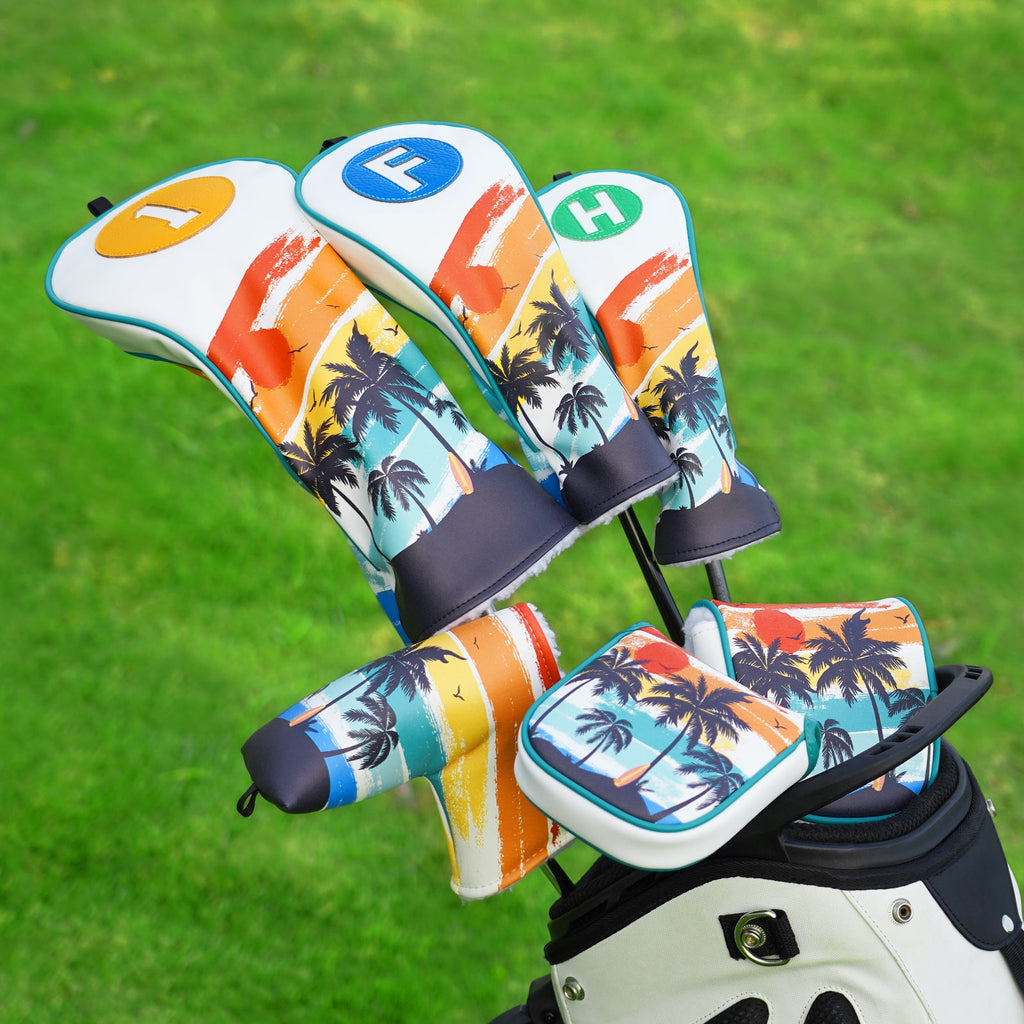 White PU Coconut Palm Golf Headcover Set