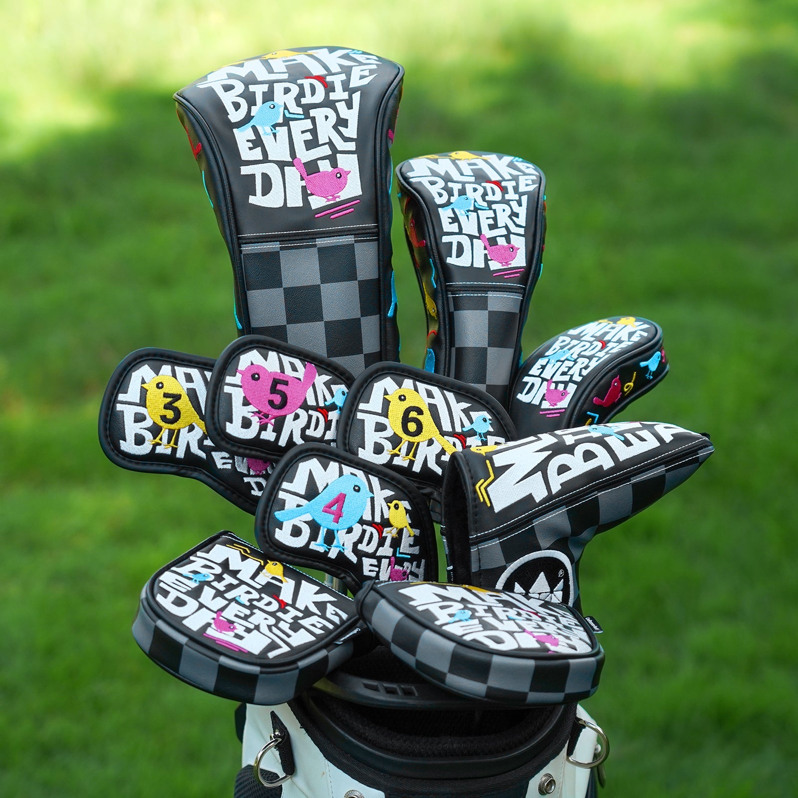 Plaid Bird Embroidery Golf Driver Putter Cover