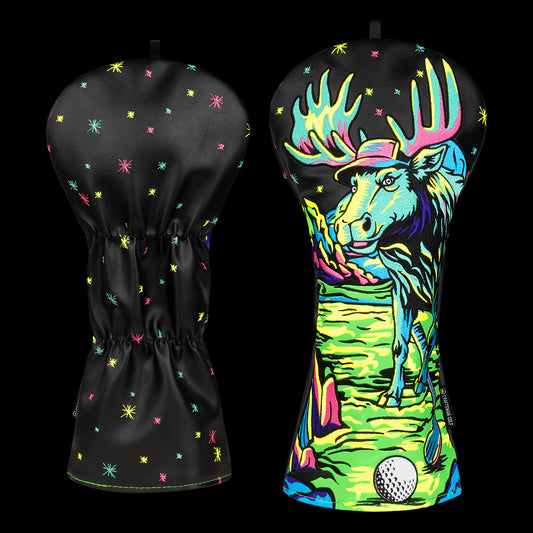 Black PU Leather Elk Patch Embroidery Two-Piece Driver Headcover