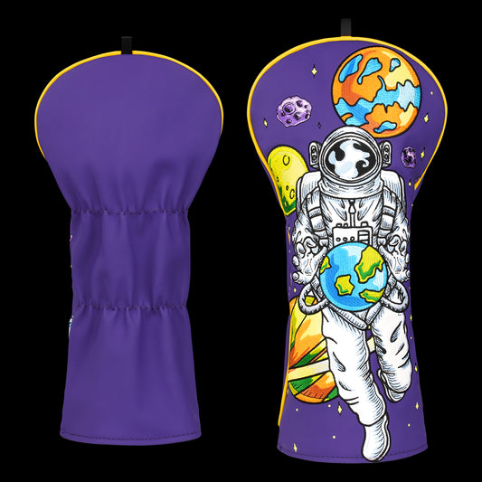 Dark Purple PU Leather Astronaut Patch Embroidery Two-Piece Driver Headcover
