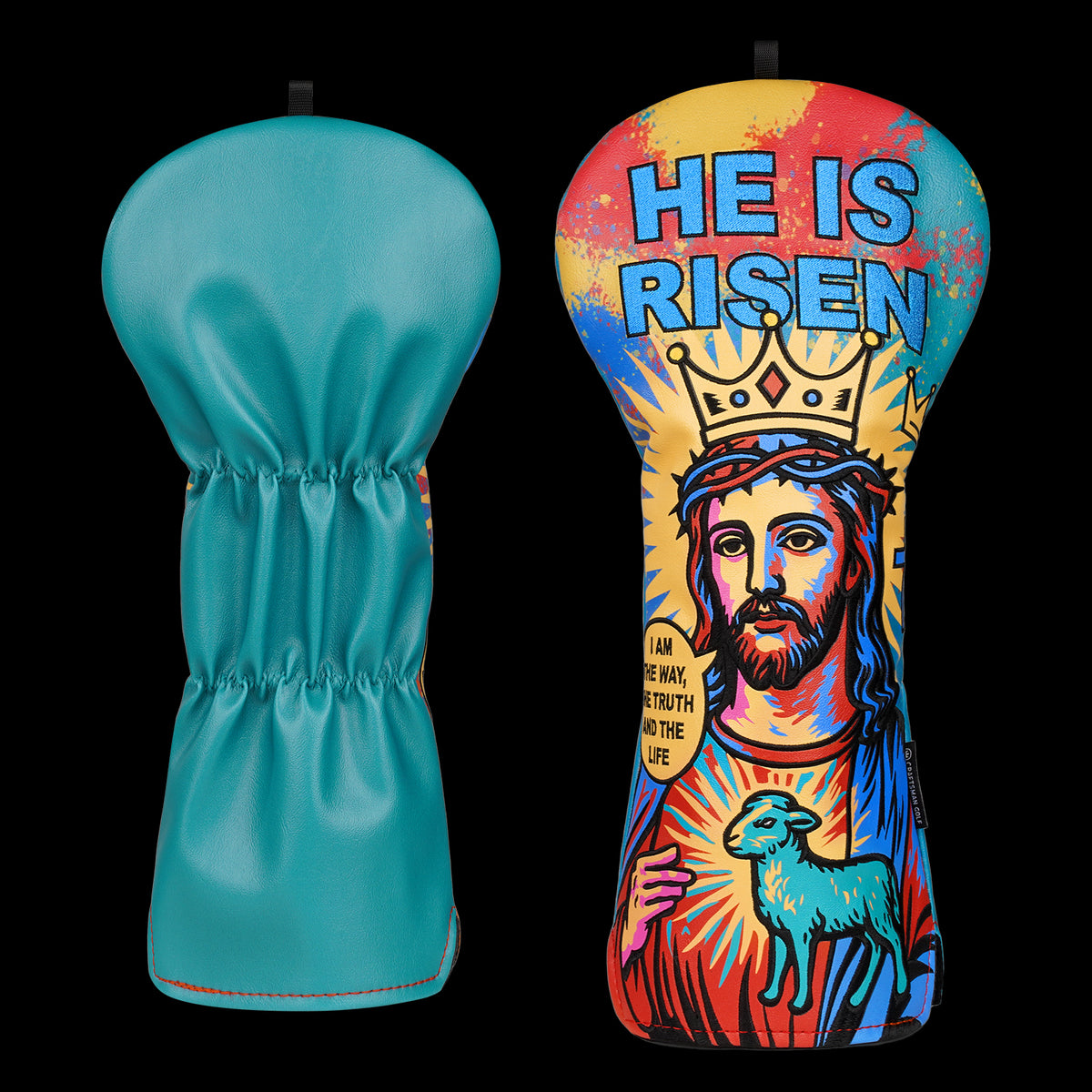 White PU Leather Jesus Pop Art Print Embroidery Beveled Two-Piece Driver Headcover