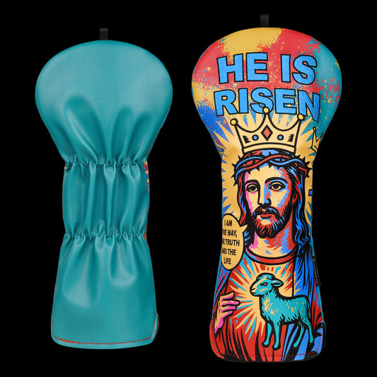 White PU Leather Jesus Pop Art Print Embroidery Beveled Two-Piece Driver Headcover