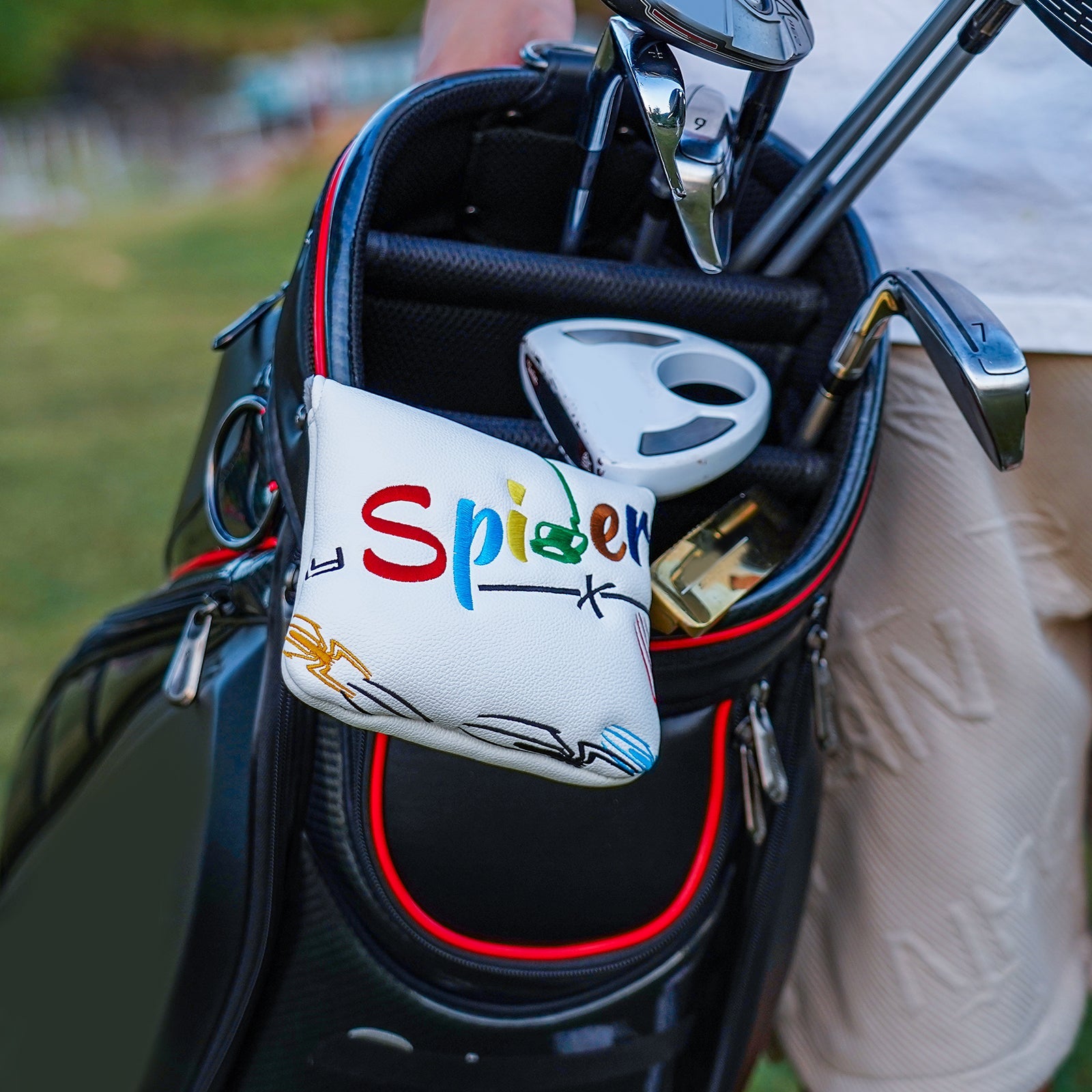 White PU Colorful Spider Square Putter Head Cover