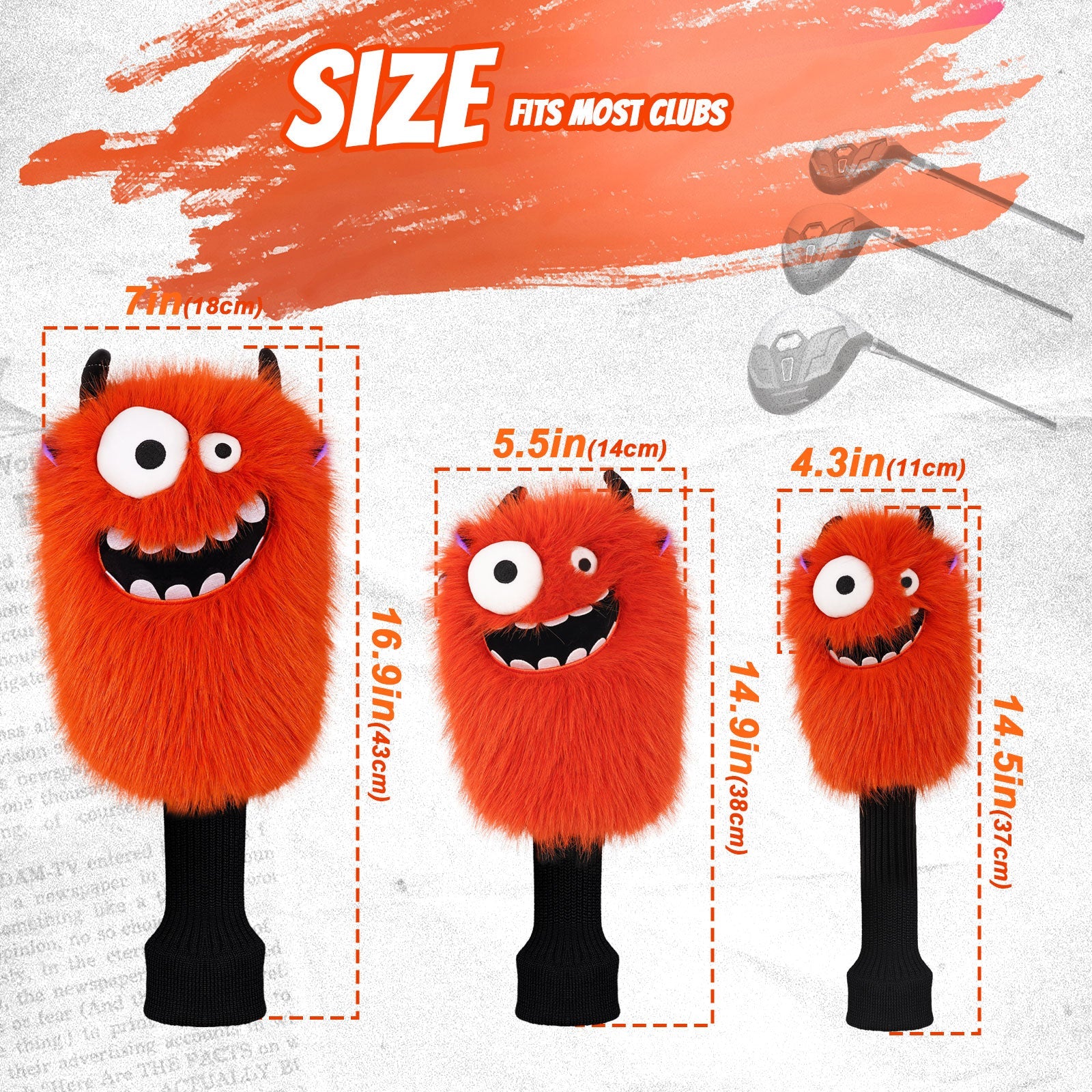 Orange Monster Golf Head Cover Set