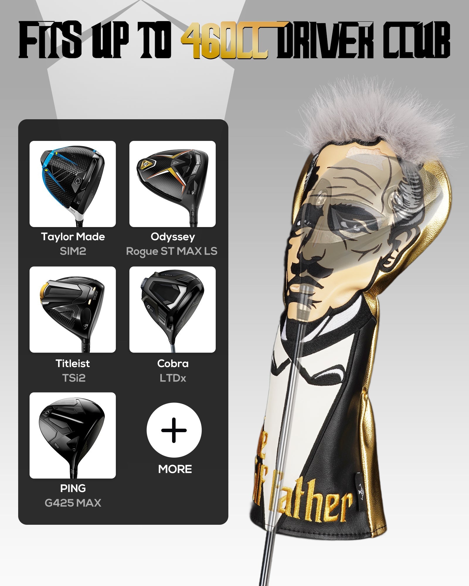 Golden PU Godfather Driver Head Cover